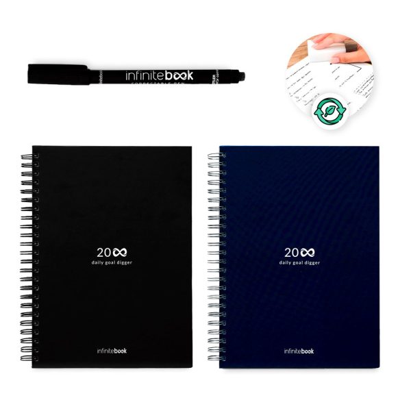 STARTER KIT INFINITE PLANNER A5. Súprava obsahuje „infinitebook“, čistiacu súpravu, fixku a držiak na fixky